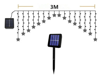 Cortina Solar Luces Led 3m Cascada Estrella Led Navideña