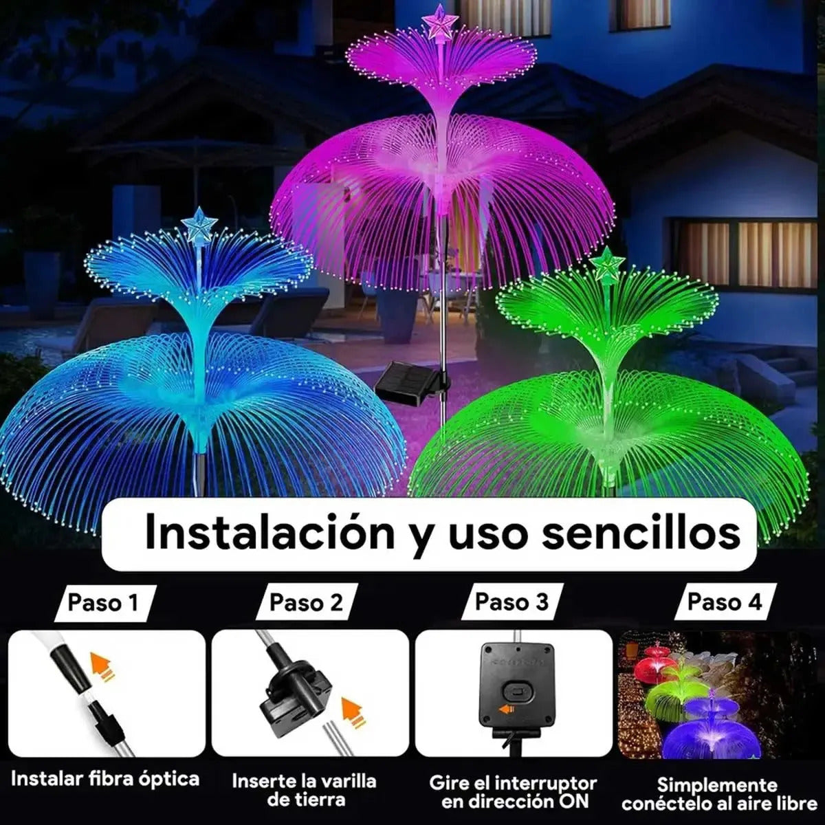 2 Luces Estaca Solar Forma De Medusa de Fibra Multicolor paraJardín