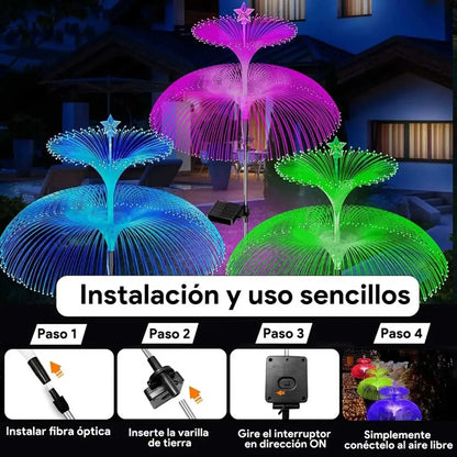 2 Luces Estaca Solar Forma De Medusa de Fibra Multicolor paraJardín