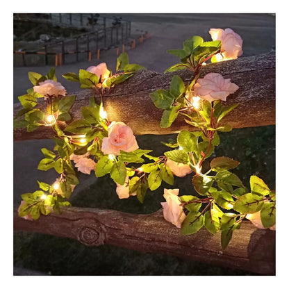 Guirnalda Rosas Artificial Led Solar 2 Mts Jardín Navidad