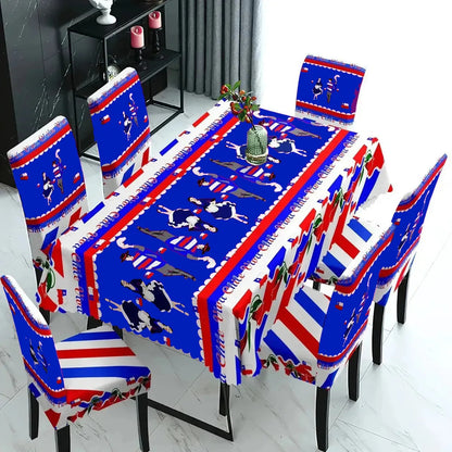 Set Mantel Con 6 Fundas Sillas Elásticas Para Fiestas Patria