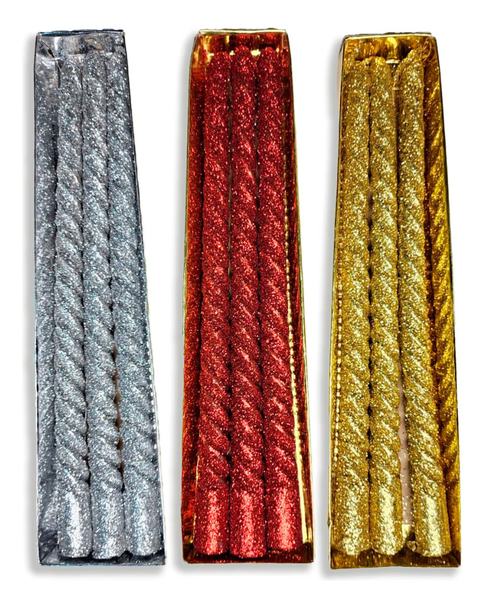 Pack X3 Velas Decoracion Navidad Velas Largas Brillantes