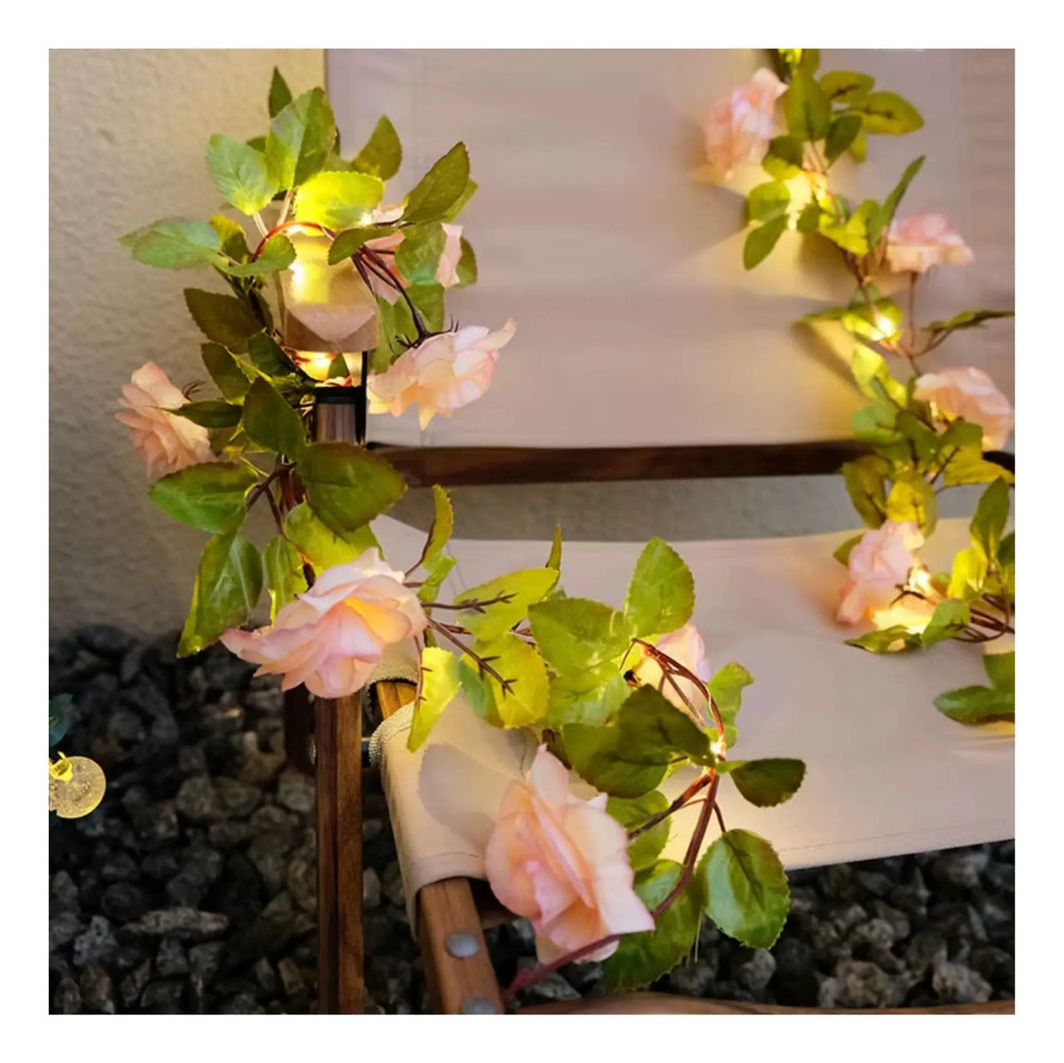 Guirnalda Rosas Artificial Led Solar 2 Mts Jardín Navidad