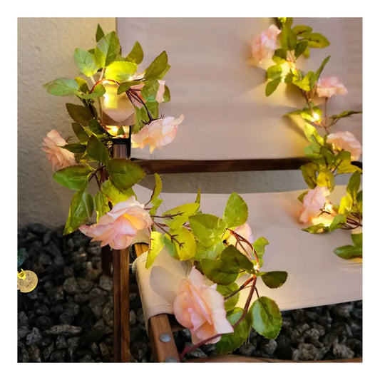 Guirnalda Rosas Artificial Led Solar 2 Mts Jardín Navidad