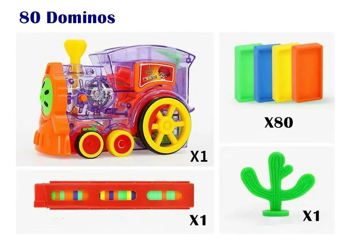 Tren Domino Mágico Para Niños 80 Pcs Luces Y Sonidos +3años