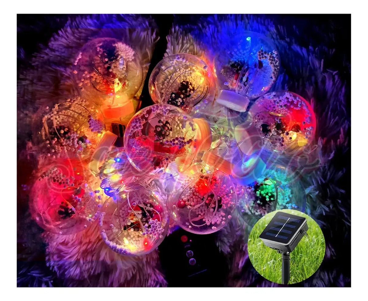 Cortina 10 Esferas Luces Led Solar 3metros Navidad Esferas Diseños