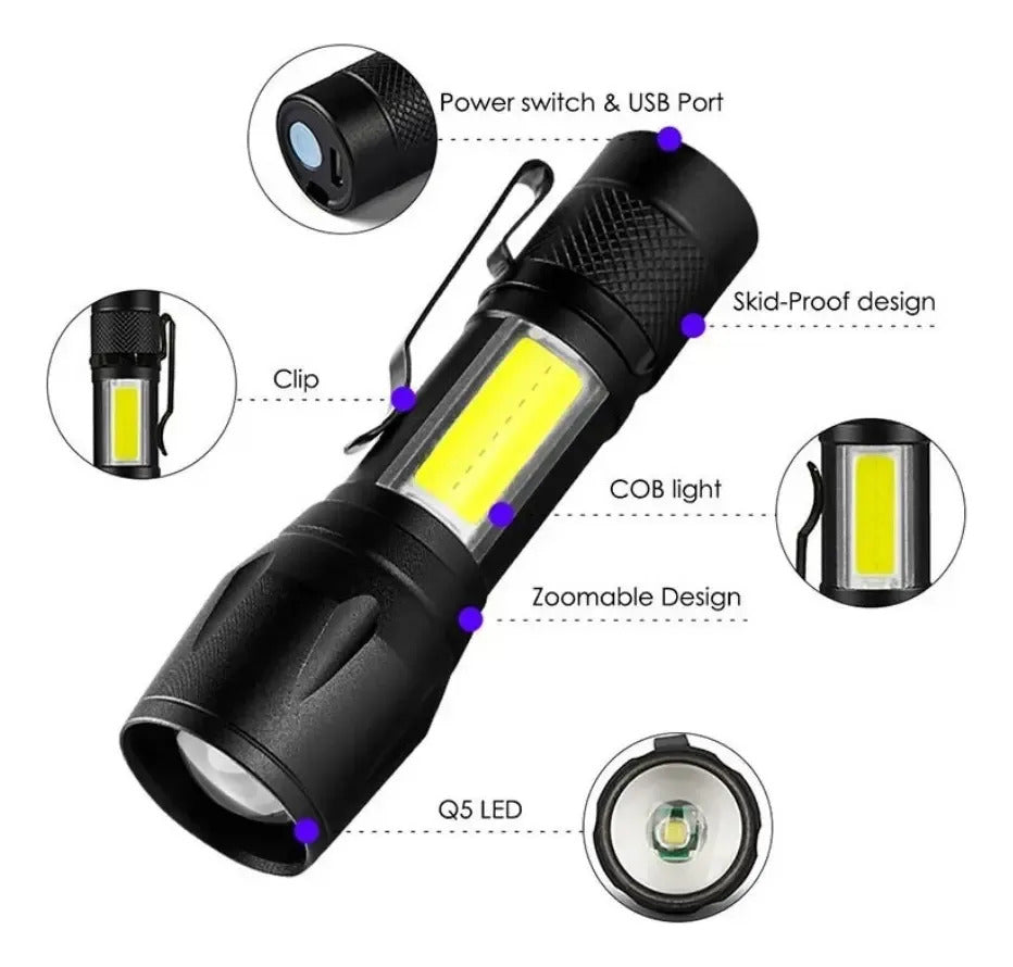 Mini Linterna Led Linterna Táctica Linterna Recargable Usb