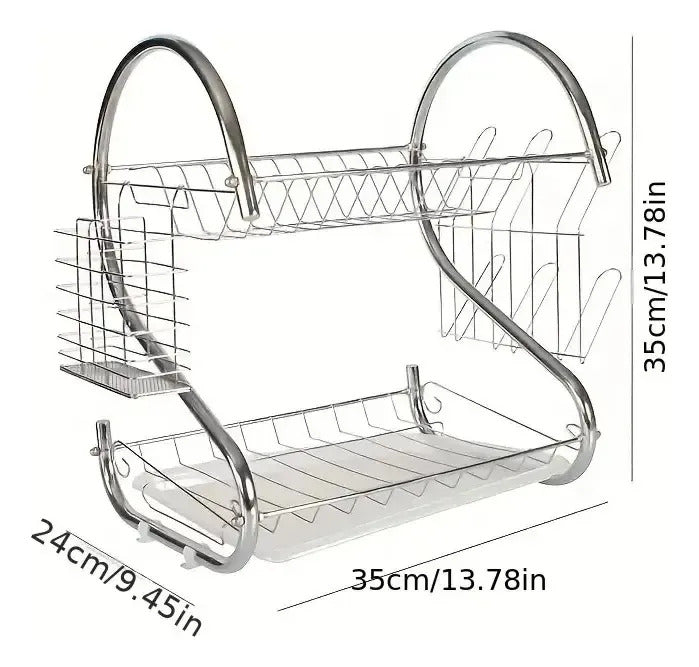 Escurridor Seca Platos 2 Niveles Acero Cromado Plateado
