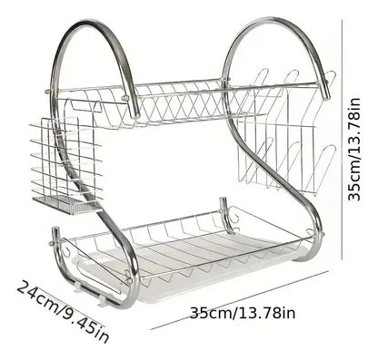 Escurridor Seca Platos 2 Niveles Acero Cromado Plateado