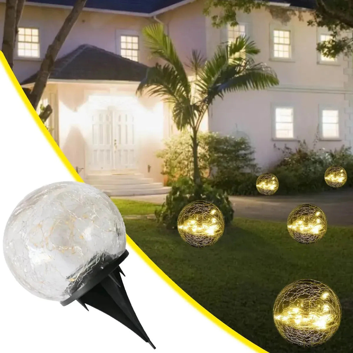 Lampara Vidrio Agrietado Farol De Jardín Solar Led Enterrada