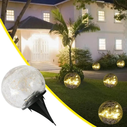 Lampara Vidrio Agrietado Farol De Jardín Solar Led Enterrada