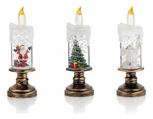 Lámpara LED Decorativa Tipo Vela Acrílica con Purpurina – Pilas/USB