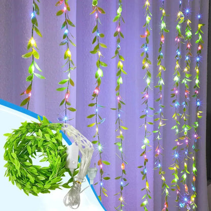 Guirnalda Hojitas Artificial Led Enchufe 3x0,9m Jardín Navid