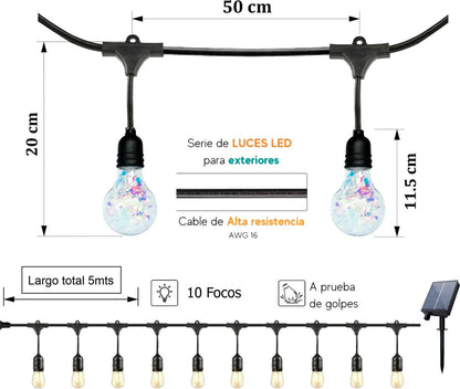 Guirnalda 10 Ampolletas Led Multicolor Solar Terraza Patio