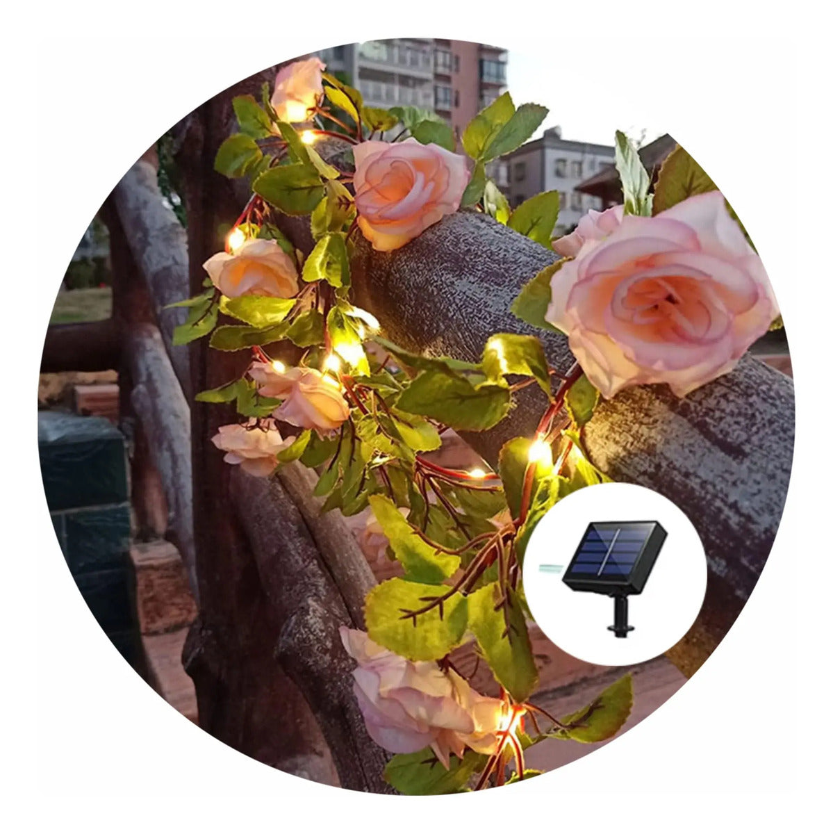 Guirnalda Rosas Artificial Led Solar 2 Mts Jardín Navidad