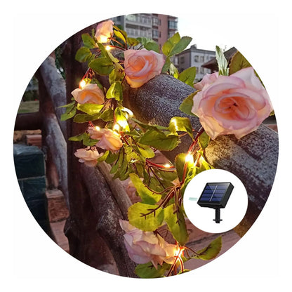 Guirnalda Rosas Artificial Led Solar 2 Mts Jardín Navidad