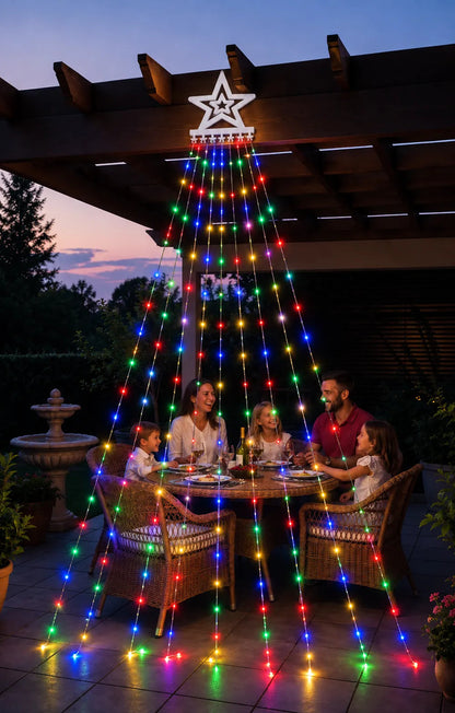 Árbol Cascada Luces Led Solar Estrella Navidad 2.3m