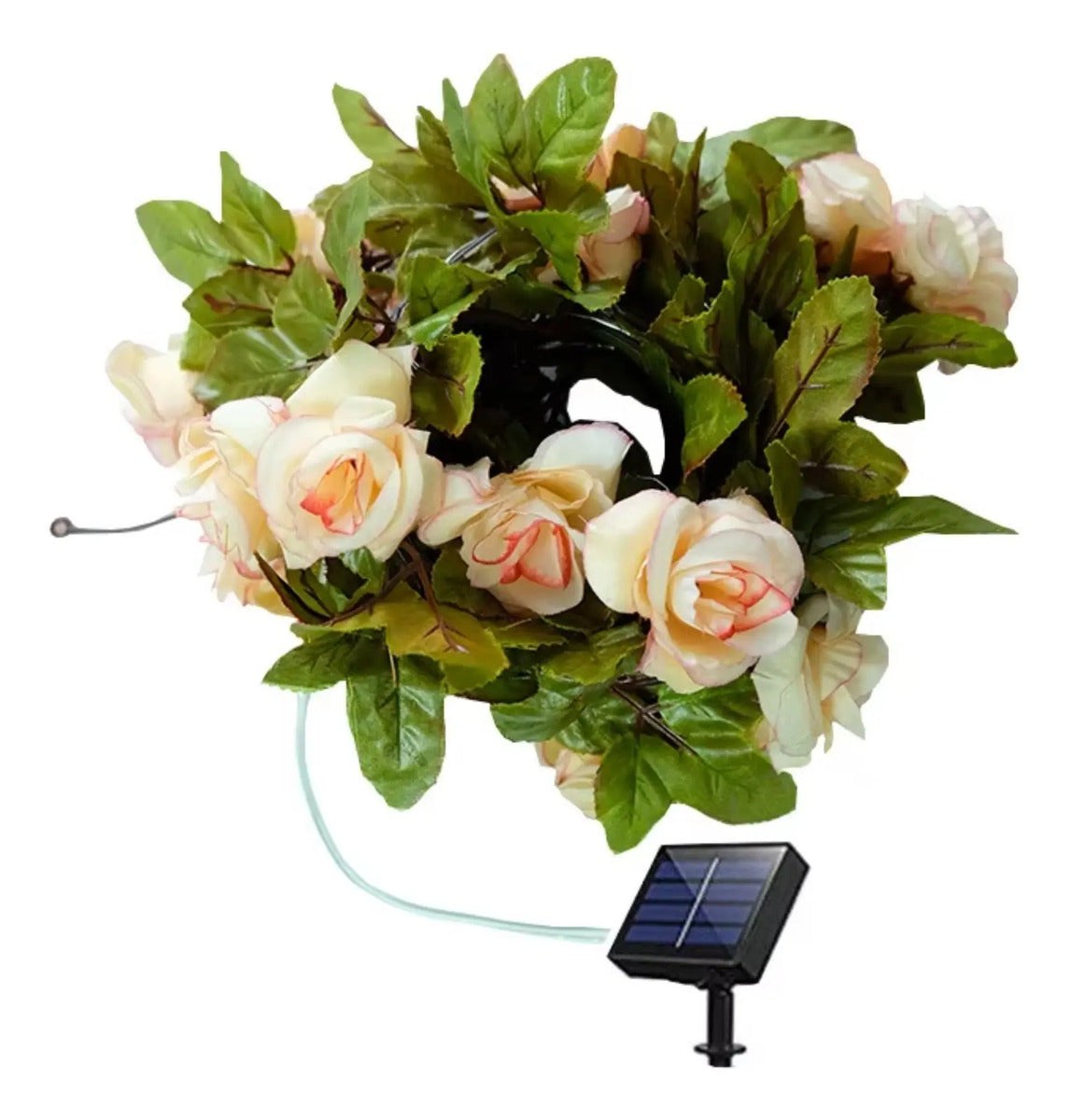 Guirnalda Rosas Artificial Led Solar 2 Mts Jardín Navidad