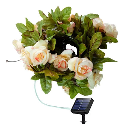 Guirnalda Rosas Artificial Led Solar 2 Mts Jardín Navidad
