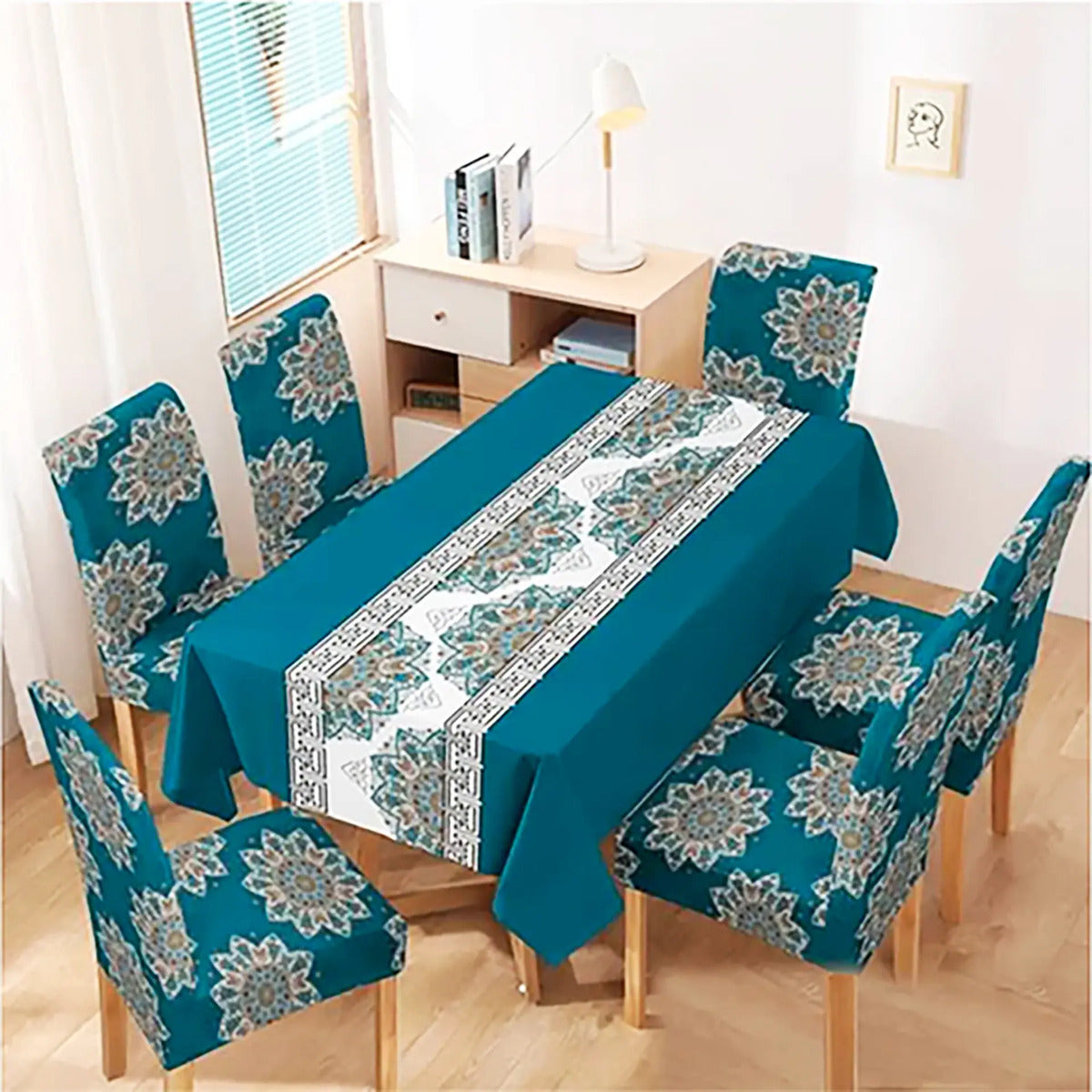Set 6 Fundas Sillas Elásticas Con Mantel Premium 7 Piezas