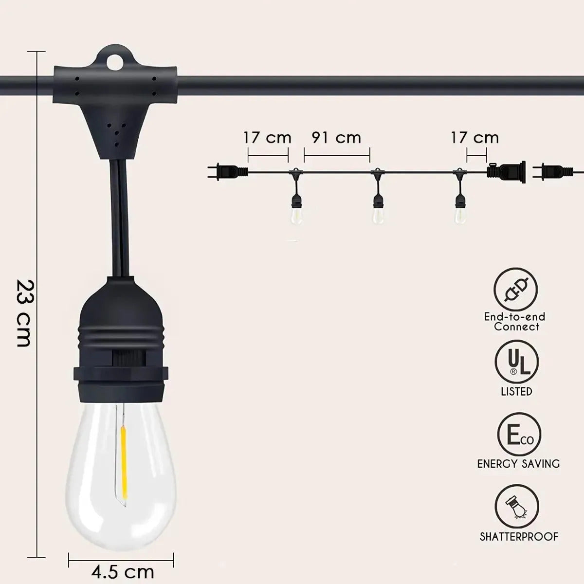 Guirnalda Luces Led 10 Metros Unible Exterior 10 Ampolletas