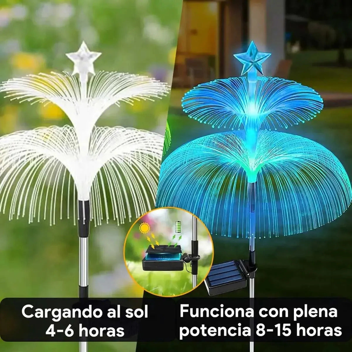 2 Luces Estaca Solar Forma De Medusa de Fibra Multicolor paraJardín