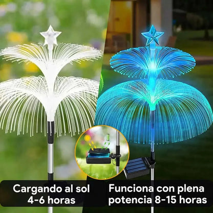 2 Luces Estaca Solar Forma De Medusa de Fibra Multicolor paraJardín