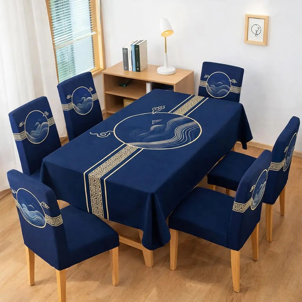 Set 6 Fundas Sillas Elásticas Con Mantel Premium 7 Piezas