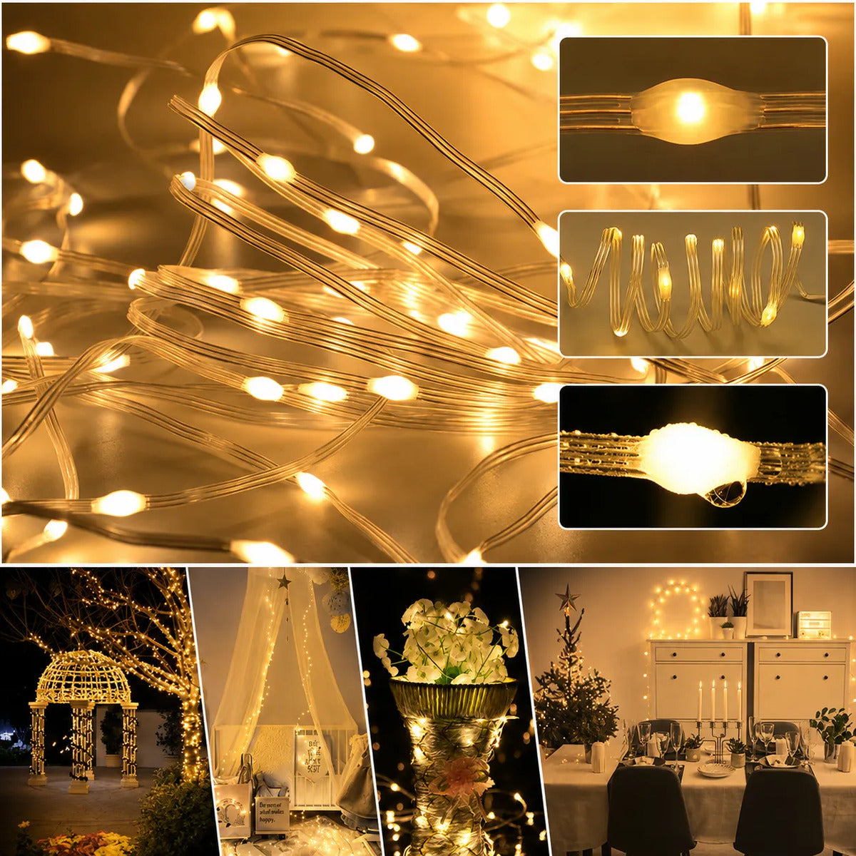 Cortina Solar Hada 3x2 M 200 Led Cable Transparente Navidad