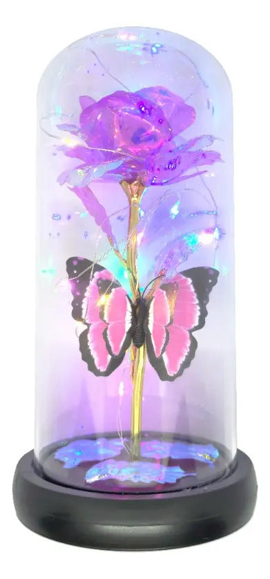 Rosa Eterna Luces Led Flor Eterna Artificial Cúpula Vidrio C8026 y C8029