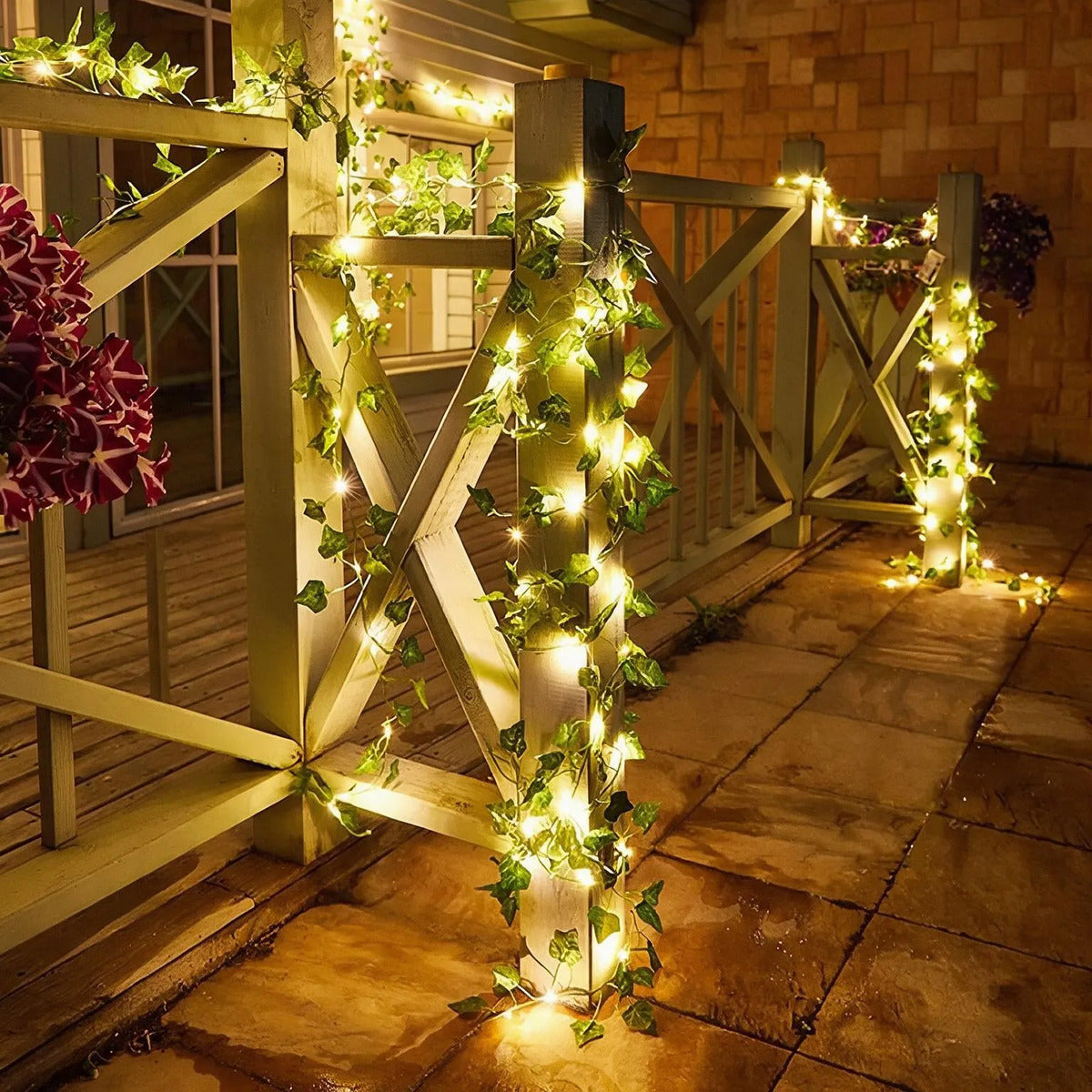 Guirnalda Hiedra Artificial Led Solar 1.8x1m Jardín Navidad