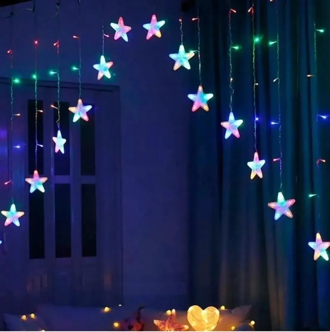 Cortina Solar Luces Led 3m Cascada Estrella Led Navideña