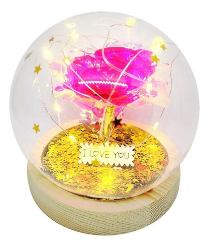 Rosa Eterna Luces Led Cúpula Vidrio Flor Eterna Artificial C8027