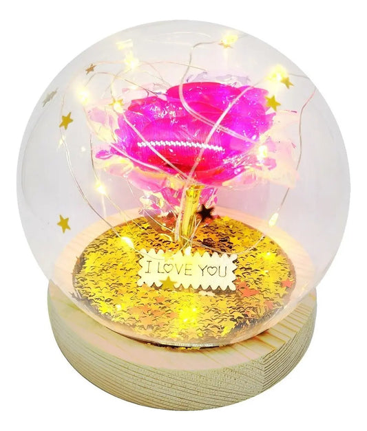 Rosa Eterna Luces Led Cúpula Vidrio Flor Eterna Artificial C8027