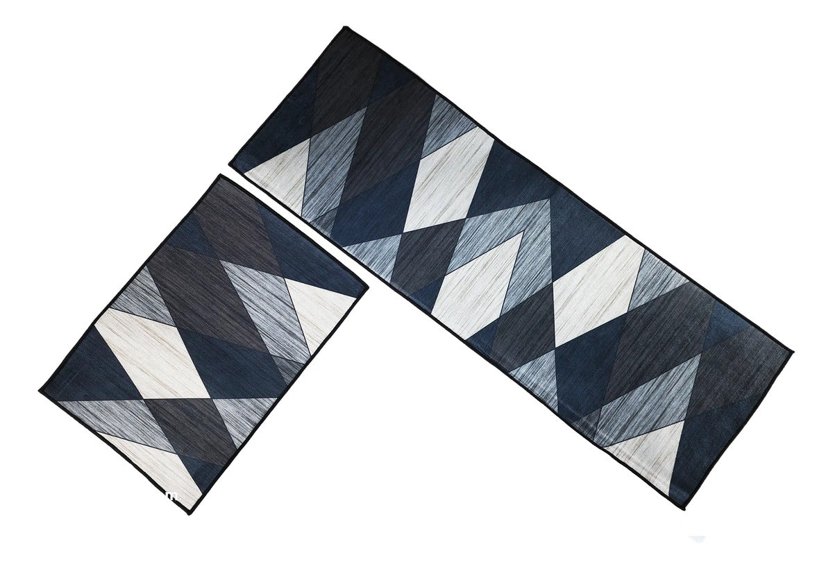 Alfombra Para Cocina Piso Baño Antideslizante Set 2 En 1 Figuras Geometricas