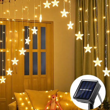 Cortina Solar Luces Led 3m Cascada Estrella Led Navideña