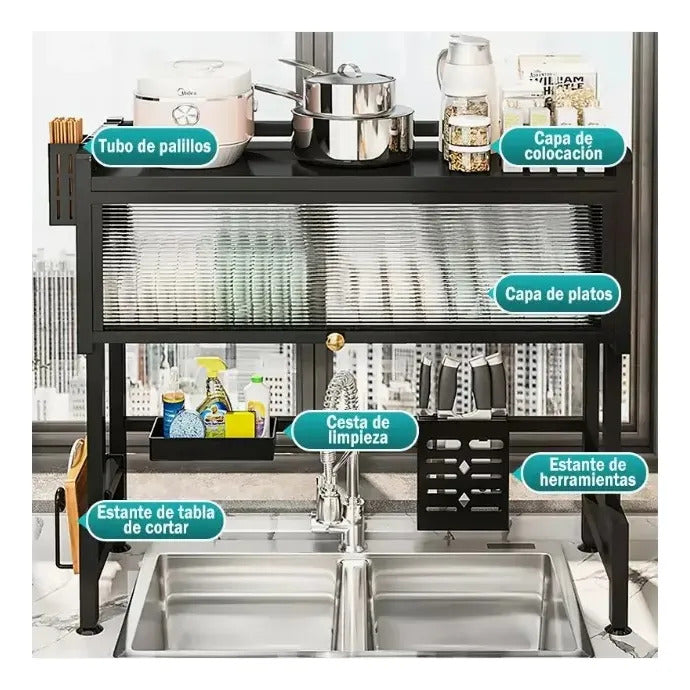Escurridor Secador De Platos Loza 2 Niveles Cocina Organizador Con Puerta 85cm | ST-8032