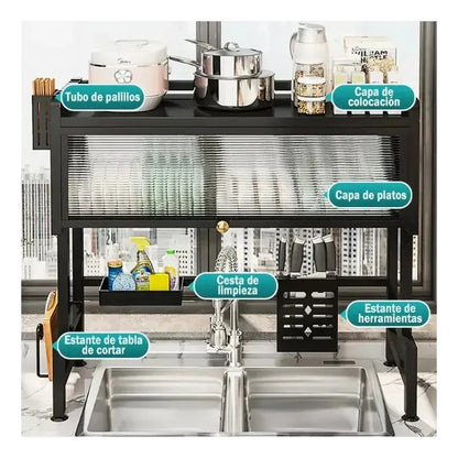 Escurridor Secador De Platos Loza 2 Niveles Cocina Organizador Con Puerta 85cm | ST-8032