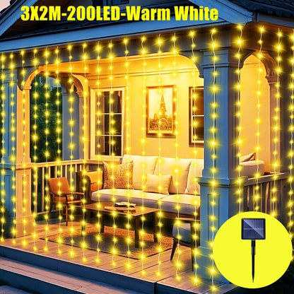 Cortina Solar Hada 3x2 M 200 Led Cable Transparente Navidad