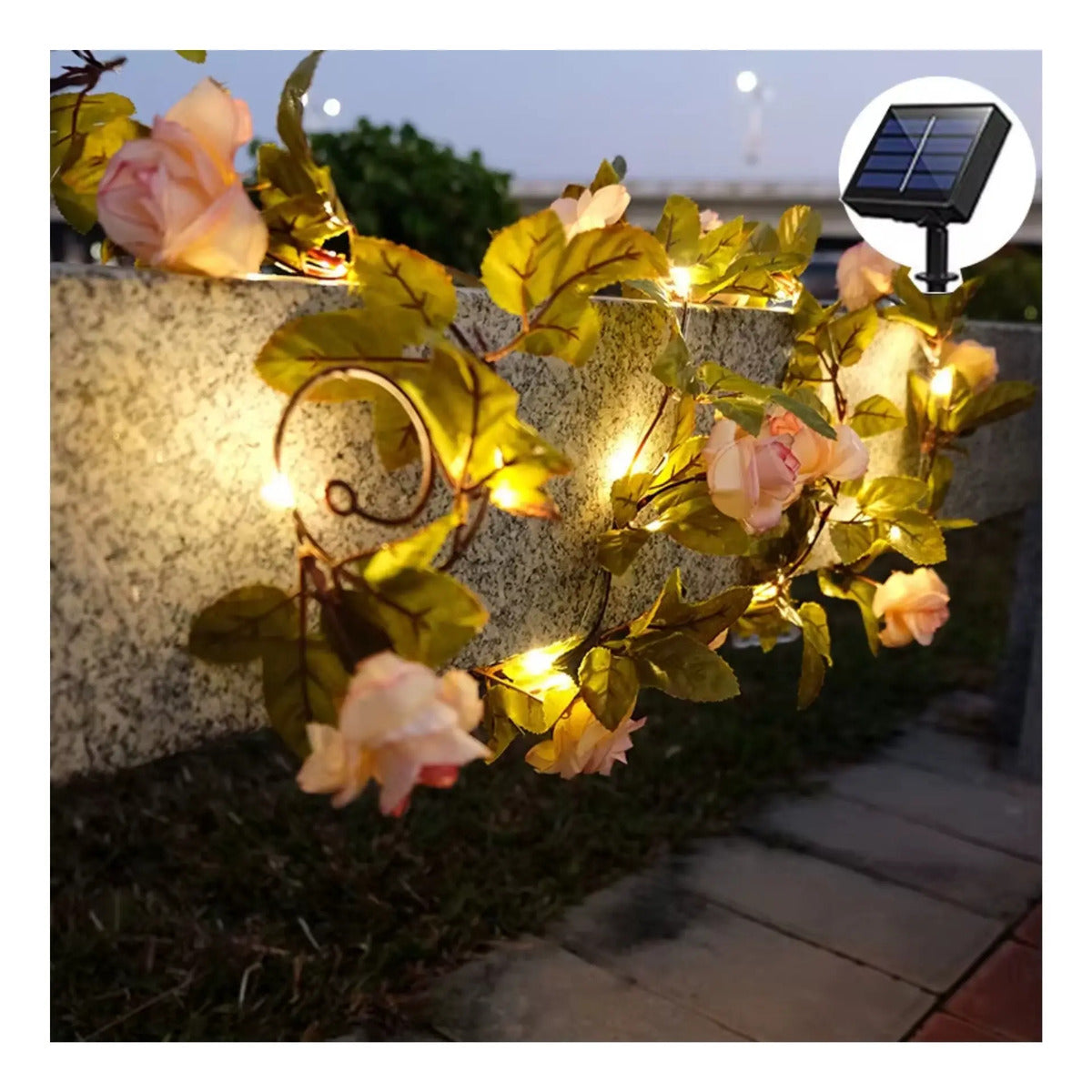 Guirnalda Rosas Artificial Led Solar 2 Mts Jardín Navidad