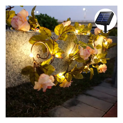 Guirnalda Rosas Artificial Led Solar 2 Mts Jardín Navidad