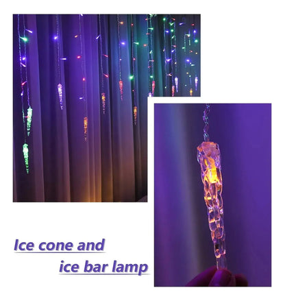 Cascada Solar Led Con Forma De Hielo de 3m, 5m y 7m Decoración Navidad
