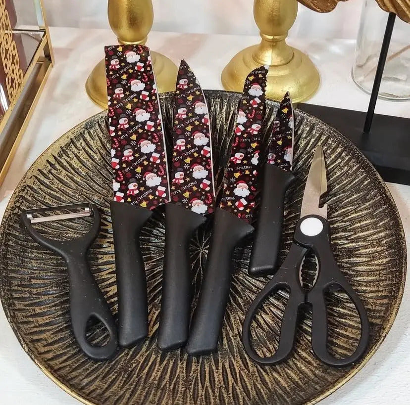 Set de Cuchillos de Cocina Navidad 6 Piezas – Cuchillos, Tijeras y Pelapapas