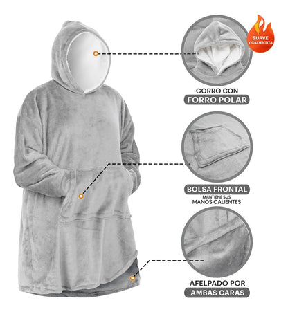 Poleron Sherpa Capucha Huggle Hoodie Chiporro Oversize Xxl