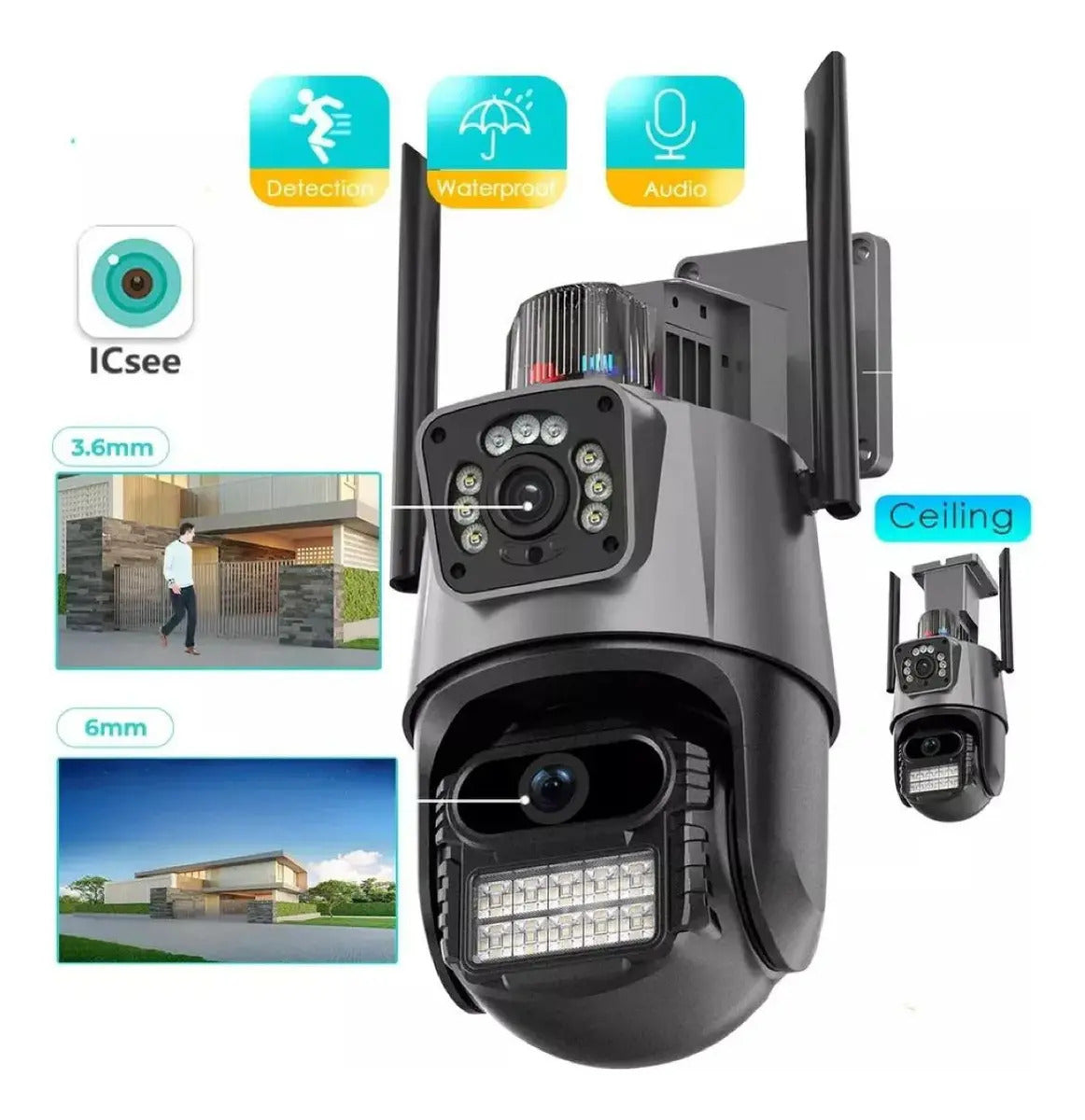 Cámara Vigilancia Wifi Exterior 2k 4mp Doble Lente Alarma