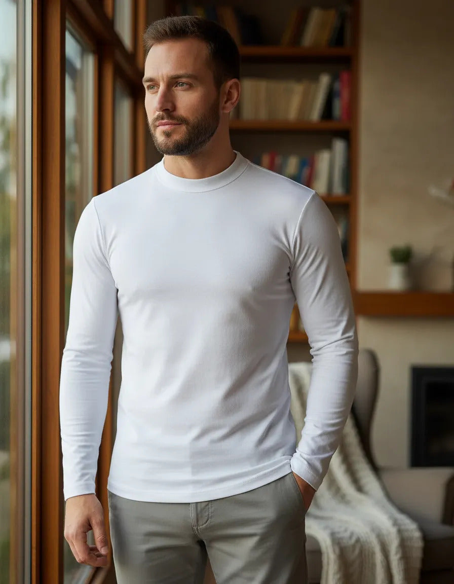 Camiseta Primera Capa Polar Hombre Cuello Semi Alto Slim Fit