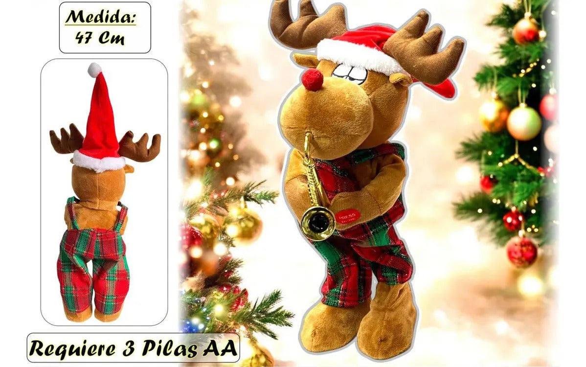 Reno De Peluche Musical Y Bailarín De Navidad Pilas Aa