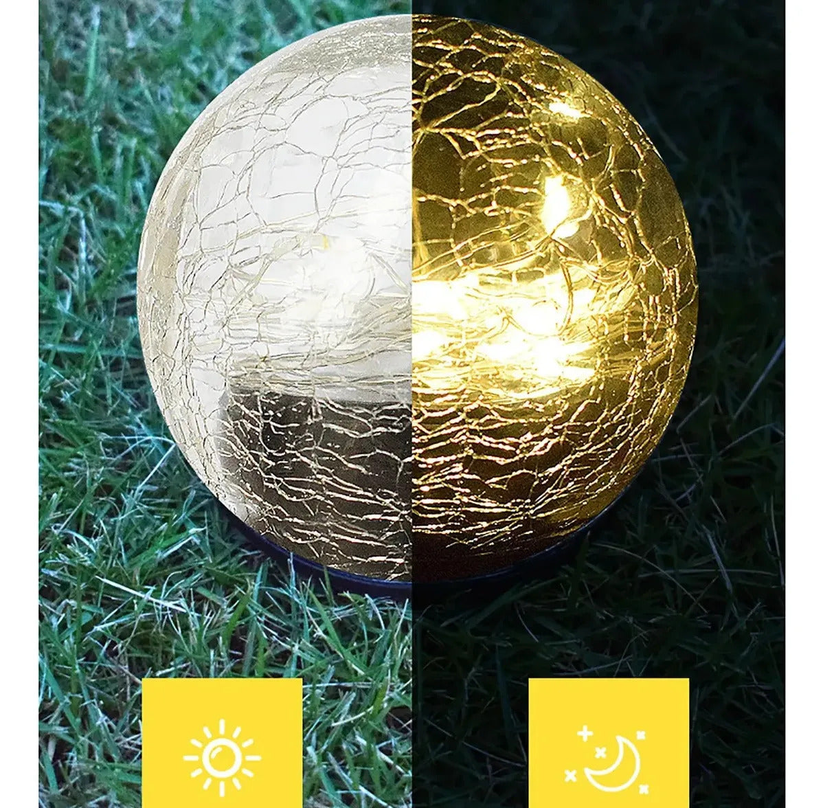 Lampara Vidrio Agrietado Farol De Jardín Solar Led Enterrada