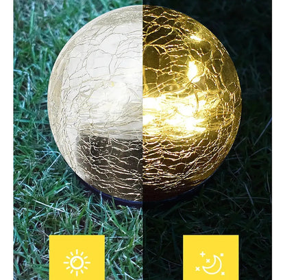 Lampara Vidrio Agrietado Farol De Jardín Solar Led Enterrada