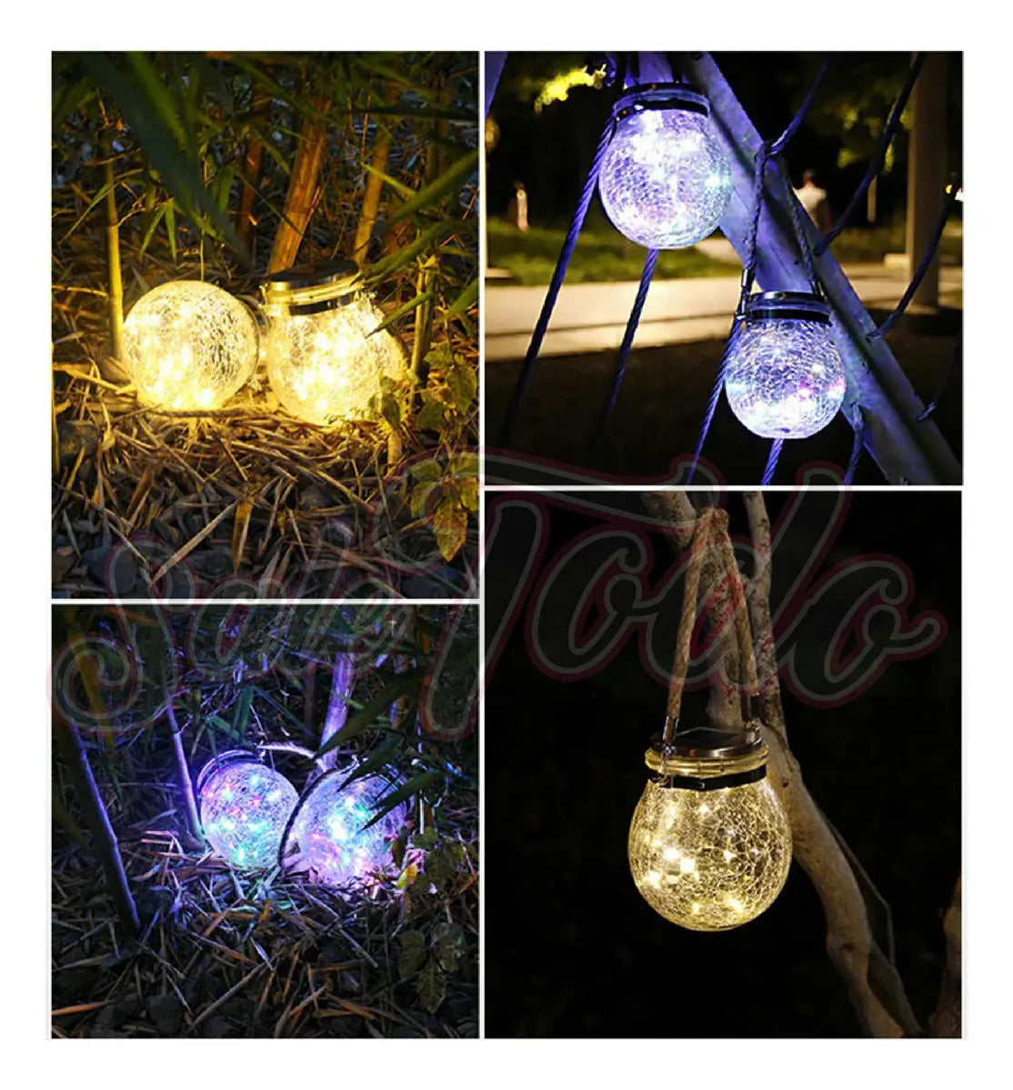 Lámpara Esfera LED Solar de Cristal Agrietado – Variedad de Colores